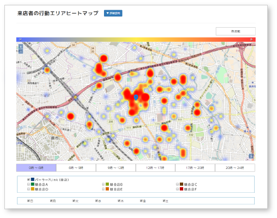来店者の行動エリアヒートマップ
